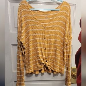 AE Soft & Sexy Plush Oversized Crop Button Front, Front Tie Waffle Knit Sweater